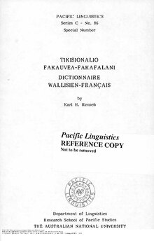 Dictionnaire wallisien-français réalisé par Karl Rensch en 1984 (cliquer pour voir le document entier)