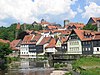 Kronach, estructura de la ciudad en el Haßlach con fortaleza Rosenberg