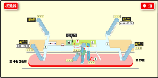 Kurumamichi station map Nagoya subway's Sakura-dori line 2014.png