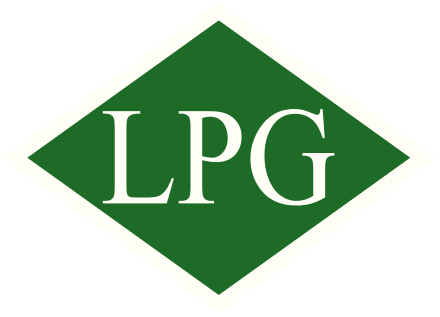 White bordered green diamond symbol used on LPG-powered vehicles in China