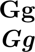 Uppercase and lowercase versions of G, in normal and italic type