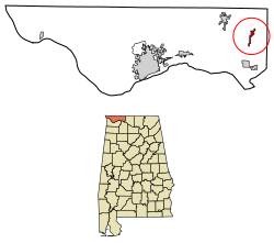 Location of Anderson in Lauderdale County, Alabama.