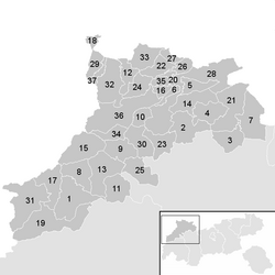 Location of the municipality of the Reutte district in the Reutte district (clickable map)
