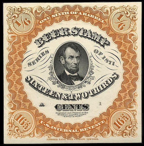 File:Lincoln Beer Stamp 1871.JPG