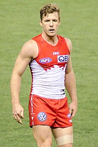 Sydney Swans captain Luke Parker holds the record for most Brett Kirk medals (5), as well as the only player in the derby's history to win two Brett Kirk medals in one year (2022) Luke Parker 2017.jpg