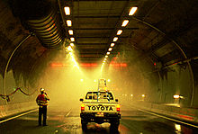 Fire suppression system test before tunnel opening in December 2000 MCL 003 deluge-clear-600-2.jpg