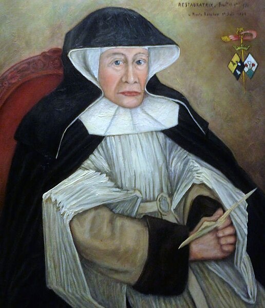 portrait of abbess Joanna van Doorselaer de ten Ryen, in choir dress. Waasmunster Roosenberg Abbey.