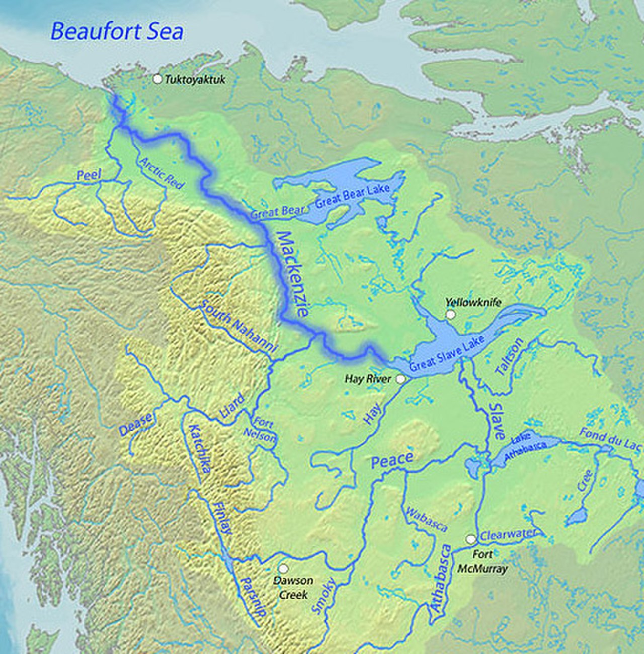 Река Маккензи на карте Северной Америки