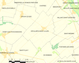 Mapa obce Orvilliers-Saint-Julien