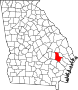 Harta statului Georgia indicând comitatul Tattnall