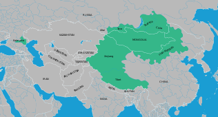 Alternative conception of Inner Asia showing the Mongolian (or Mongolian-related) areas of Inner Asia that are represented in the Mongolian Digital Ethnography Archive Map of Inner Asia (MONDEA).svg