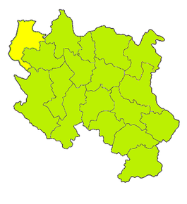 Harta districtului Mačva în regiunea Serbia Centrală