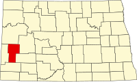 Map of North Dakota highlighting Billings County