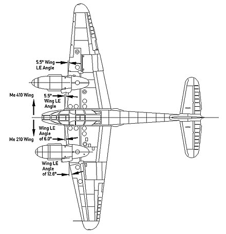 Comparison of the wing planforms of the Me 210 and its successor, the Me 410 Hornisse.