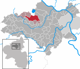 Lokaasje Mendig (read) yn 'e lânkring Mayen-Koblenz