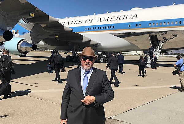 Savage at Moffett Federal Airfield in 2019 before flying on Air Force One with President Donald Trump