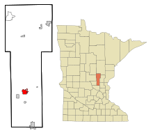 Mille Lacs County Minnesota Eingemeindete und nicht eingetragene Gebiete Milaca Highlighted.svg