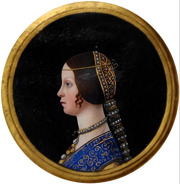 Miniature of Beatrice at the age of 18, by Giovanni Pietro Birago.