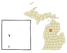Missaukee County Michigan Incorporated and Unincorporated areas Lake City Highlighted.svg
