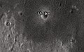 English: Moltke lunar crater as seen from Earth with satellite craters labeled