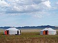 Mongolian gers on Mongolian steppe