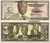 Promotional fake million dollar bill with images of Nelson Mandela Nelson Mandela 1M banknote.jpg