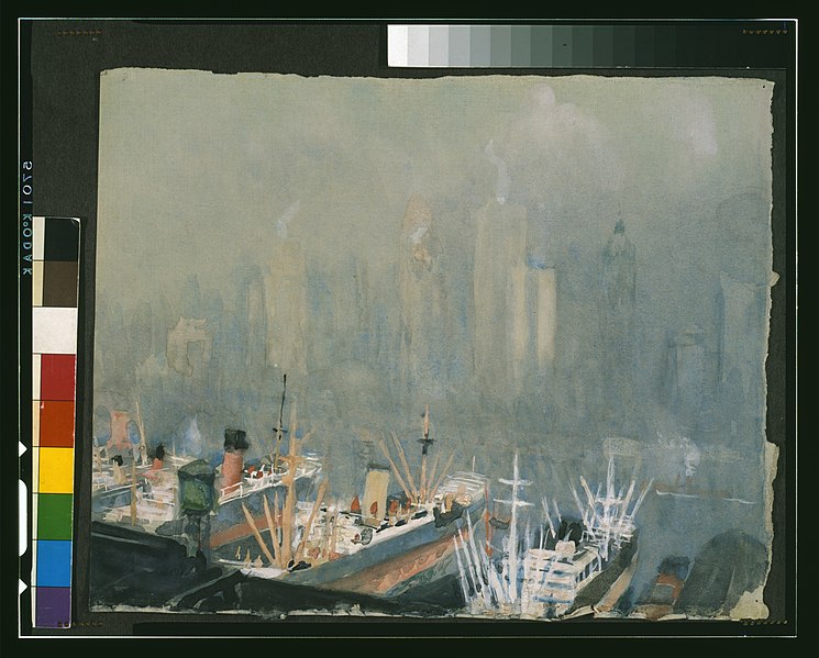 File:New York City skyline from Brooklyn Harbor, ships docked in foreground LCCN97517289.jpg