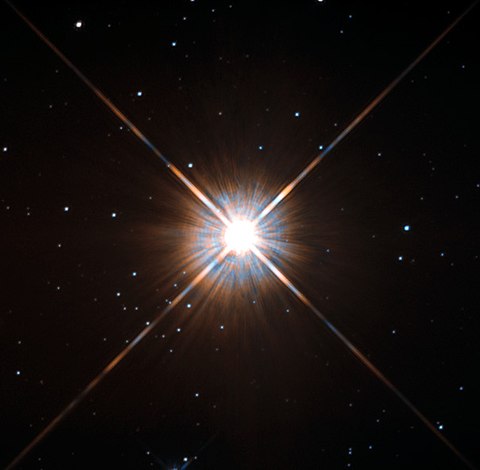 Proxima Centauri, the closest star to the Sun, at a distance of 4.2 ly (1.3 pc), is a red dwarf