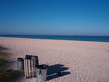 View from Nokomis Beach, outside the Nokomis CDP, early on a summer morning
