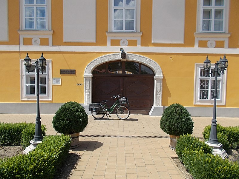 File:Norbertine Abbey, east gate, postal bicycle, 2019 Csorna.jpg