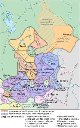 ■ rechts het vorstendom Gorodets op de kaart van Noordoost-Roes (8e eeuw)