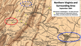 carte montrant la région près et entre Winchester et Washington