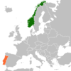 نقشهٔ موقعیت پرتغال و نروژ.