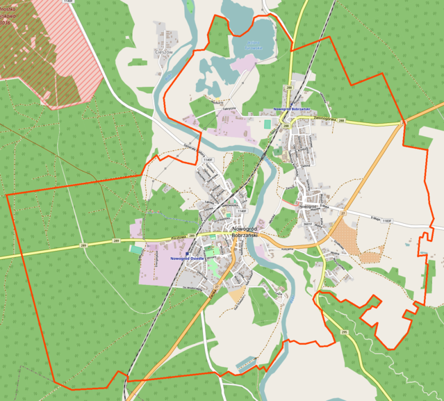 Mapa konturowa Nowogrodu Bobrzańskiego, w centrum znajduje się punkt z opisem „Krzystkowice”