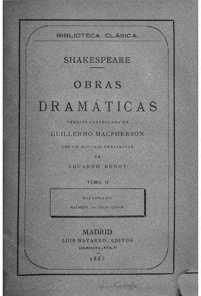 Archivo:Obras dramáticas de Guillermo Shakespeare - Tomo II (1885).pdf