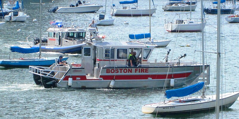 File:Police boat and fire boat in Boston Harbor 1.jpg