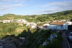 A partial view of the built-up area of the village of Praia Formoso, looking over into the fishing port/beach Porto Formoso, vista parcial, Ribeira Grande, ilha de Sao Miguel, Acores.JPG