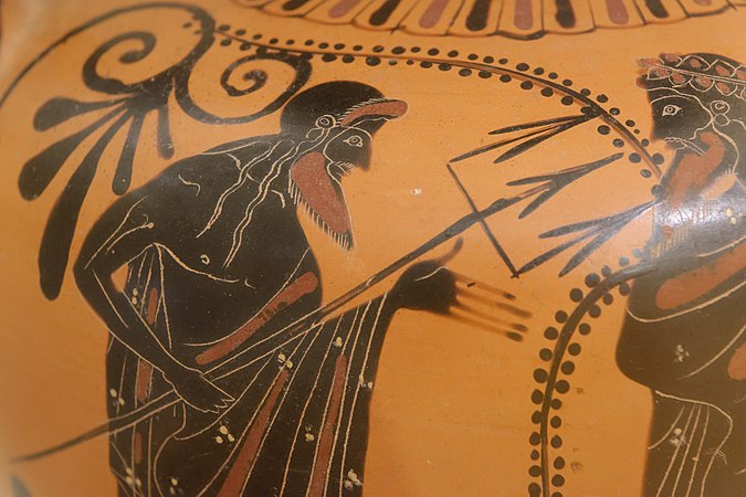 Poseidon as depicted on Greek pottery.