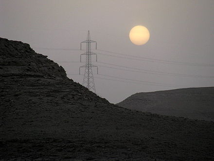 Power line in the desert near Riyadh