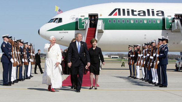 President George W. Bush walks the red carpet with Pope Benedict XVI. (2008)