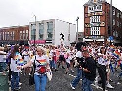 KCOM employees and other personnel at the 2022 Pride in Hull parade.