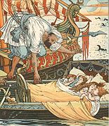 "Os filhos da Rainha Loira e da irmã Morena apanhados por um Corsário", do conto de fadas Princesa Belle-Etoile, 1884