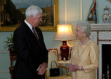 Queen Elizabeth II and Governor-General Michael Jeffery at Buckingham Palace Queen Elizabeth II and Michael Jeffery, 2007.jpg