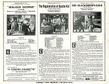 Description de l'image Release flier for JEALOUS GEORGE, 1911 ; THE REGENERATION OF APACHE KID, 1911 ; THE BLACKSMITH'S LOVE, 1911.jpg.