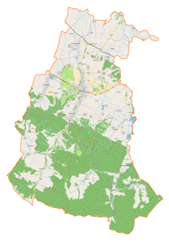Mapa konturowa gminy Rymanów, po lewej nieco u góry znajduje się punkt z opisem „Klimkówka”