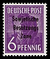 Stamp in the same drawing, but with overprint for the Soviet Zone of the occupated Germany (Michel No. 183 for the Soviet Zone)