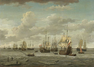 Het IJ met een vloot walvisvaarders gezien vanaf het bolwerk Blauwhoofd