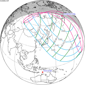 Mapa do eclipse geral.