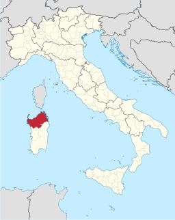 Karta över Italien med Provincia di Sassari markerat