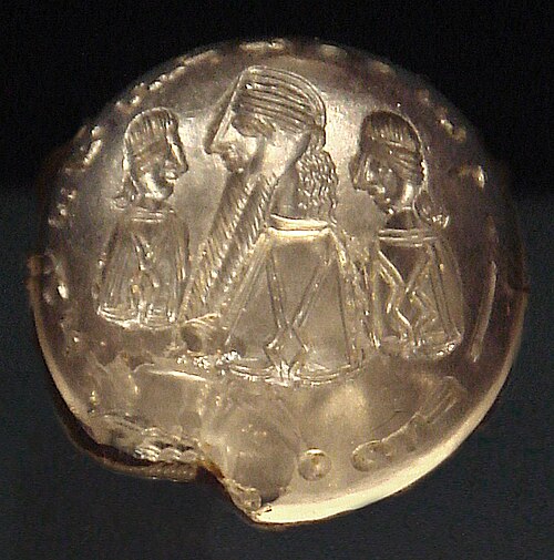 Sealstone of Mani, rock crystal, possibly 3rd century CE, Iraq. Cabinet des Médailles, Paris. The seal reads "Mani, messenger of the messiah", and may